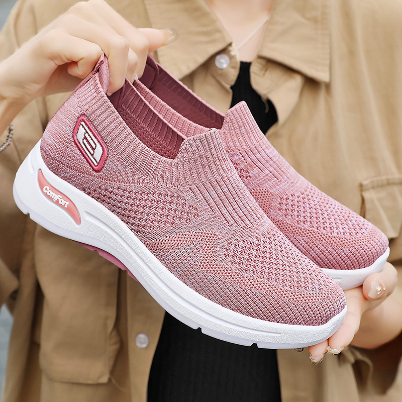 Women's casual shoes, cross-border woven breathable single shoes, one-step lazy shoes, soft-soled mom shoes, versatile women's shoes details Picture