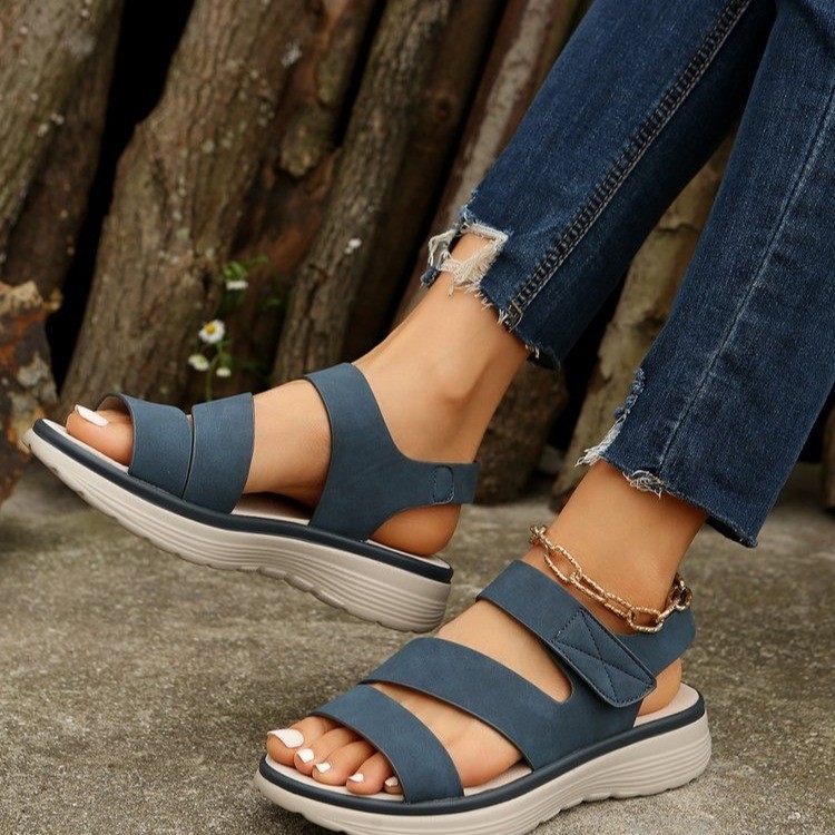 2025 New summer export women's shoes, cross-border large-sized thick-soled casual sandals, one-strap Velcro sandals for women Specification drawing