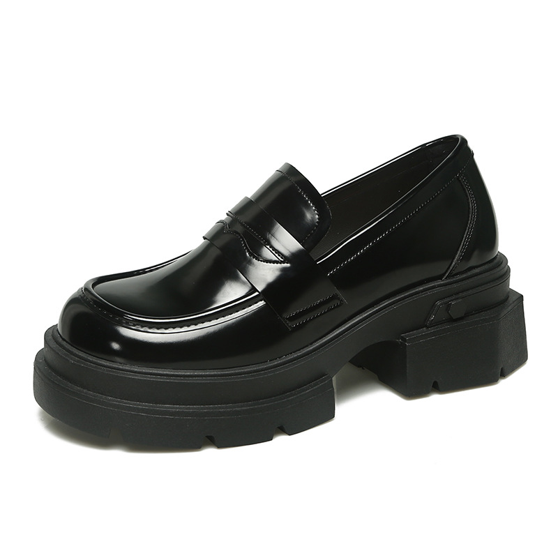 Black one-foot height-increasing loafers for women, 2023 season new thick-soled single shoes, Japanese jk small leather shoes, British style Item Picture