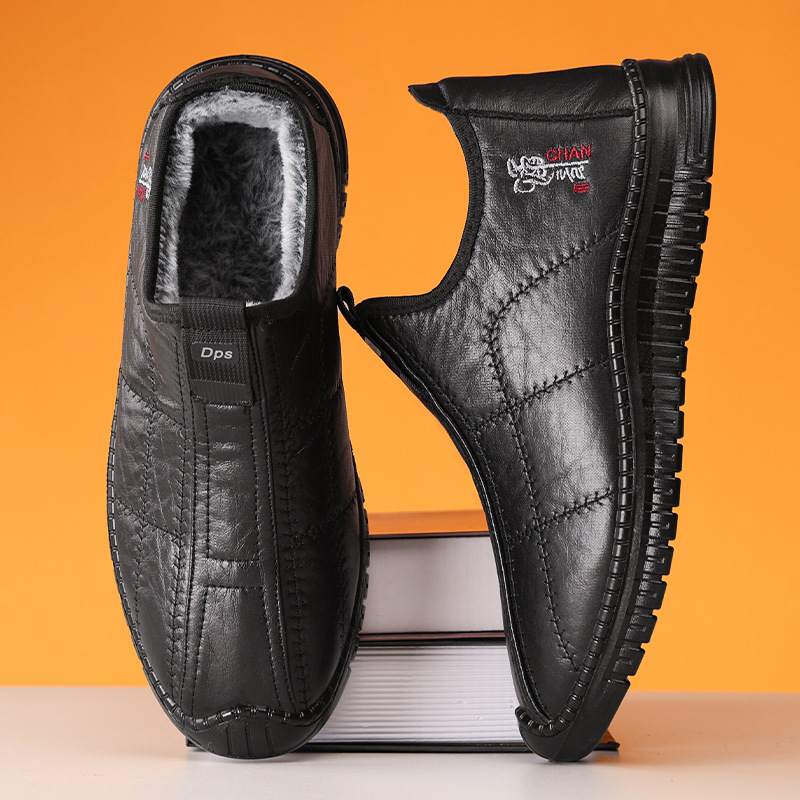 Men's winter versatile cotton shoes, cross-border large-sized leather boots, cold-proof and warm snow boots, fleece and thickened cotton boots, men's boots Specification drawing