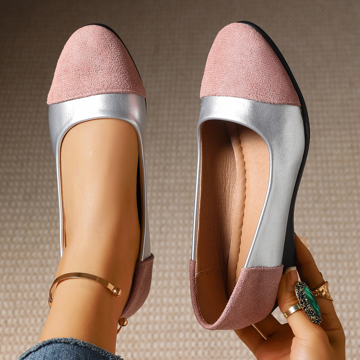 Soft leather fashionable Korean-style bean shoes for spring, autumn and winter cross-border shallow-mouthed soft leather French new pointed-toe versatile flat single shoes full figure