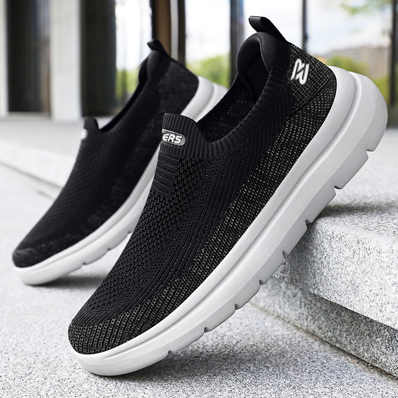 Men's casual shoes, breathable flying woven mesh shoes, one-step lazy shoes, soft-soled comfortable dad shoes, versatile men's shoes details Picture