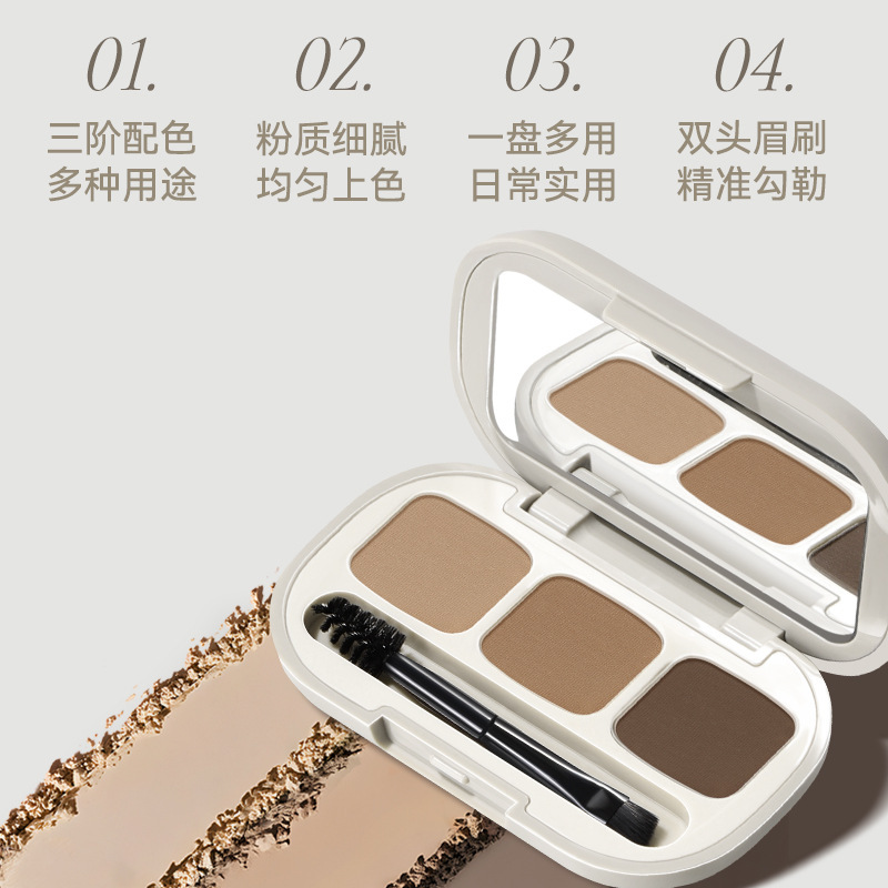 NOVO Misty three-color eyebrow Powder offers a three-dimensional eyebrow shape. The powder texture is fine and smooth, making the coloring more natural and affordable details Picture