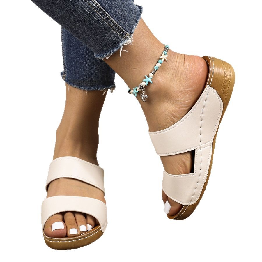 New cross-border trade women's casual and fashionable thick-soled height-increasing plus-size summer wedge heel thick-soled slippers for women in 2025 Item Picture