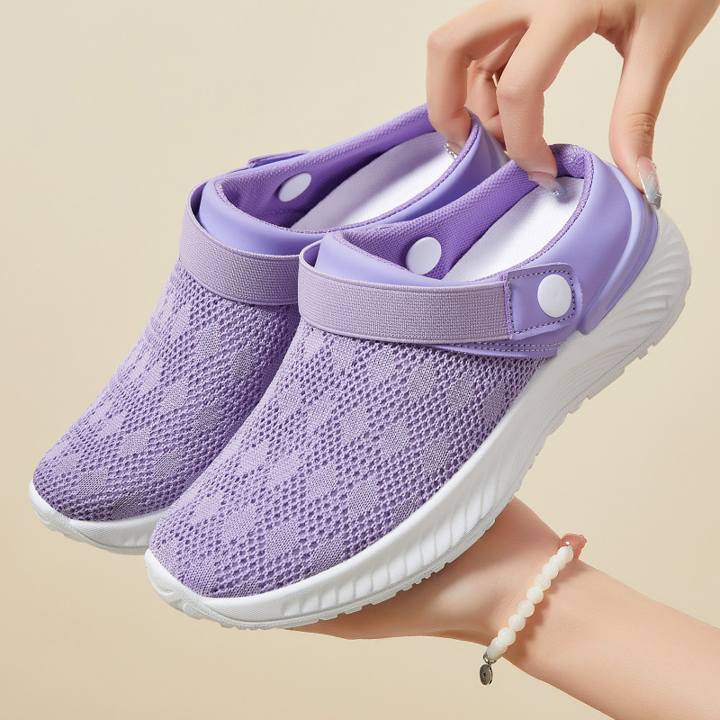Women's summer fei-woven breathable single shoes with toe caps and half-support casual shoes, foreign trade women's shoes, solid color versatile mesh slippers Application Scenario