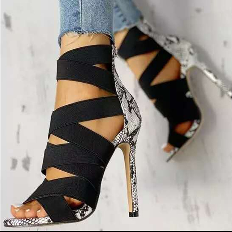 Women's high heel sandals 2020 new style for export, fashionable, slim and sexy fish-mouth sandals, European and American fashionable slim heel elastic sandals Specification drawing
