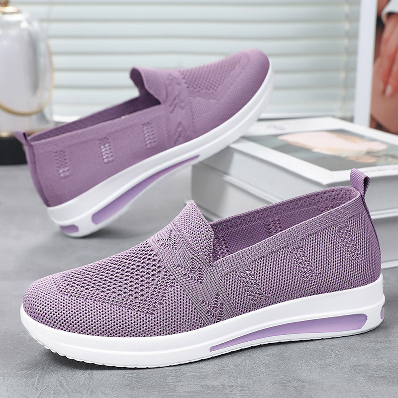 Women's casual shoes, cross-border woven breathable mesh shoes, one-foot shoes for middle-aged and elderly mothers, soft-soled comfortable single shoes full figure