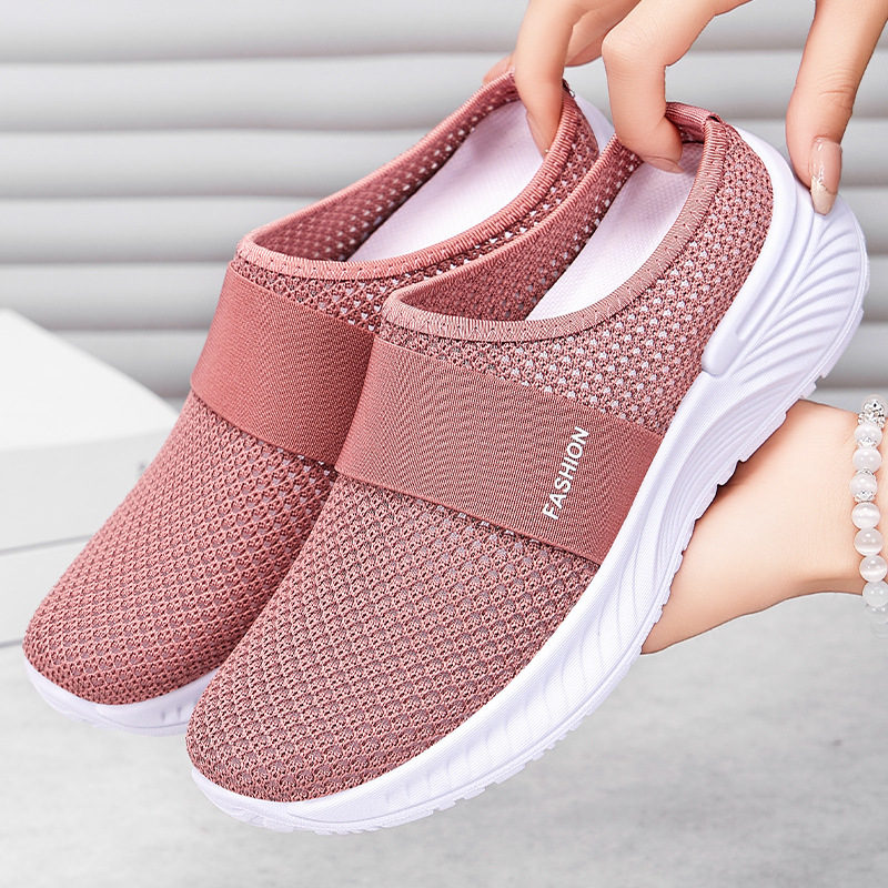 Women's cross-border large-sized women's shoes, shoes with toe caps, semi-flat shoes, woven breathable casual shoes, slippers, single shoes full figure