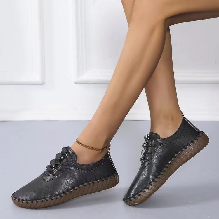 Women's soft-soled and soft-top bean shoes 2025 new style comfortable women's shoes Flat mom shoes round toe lace-up casual shoes Specification drawing