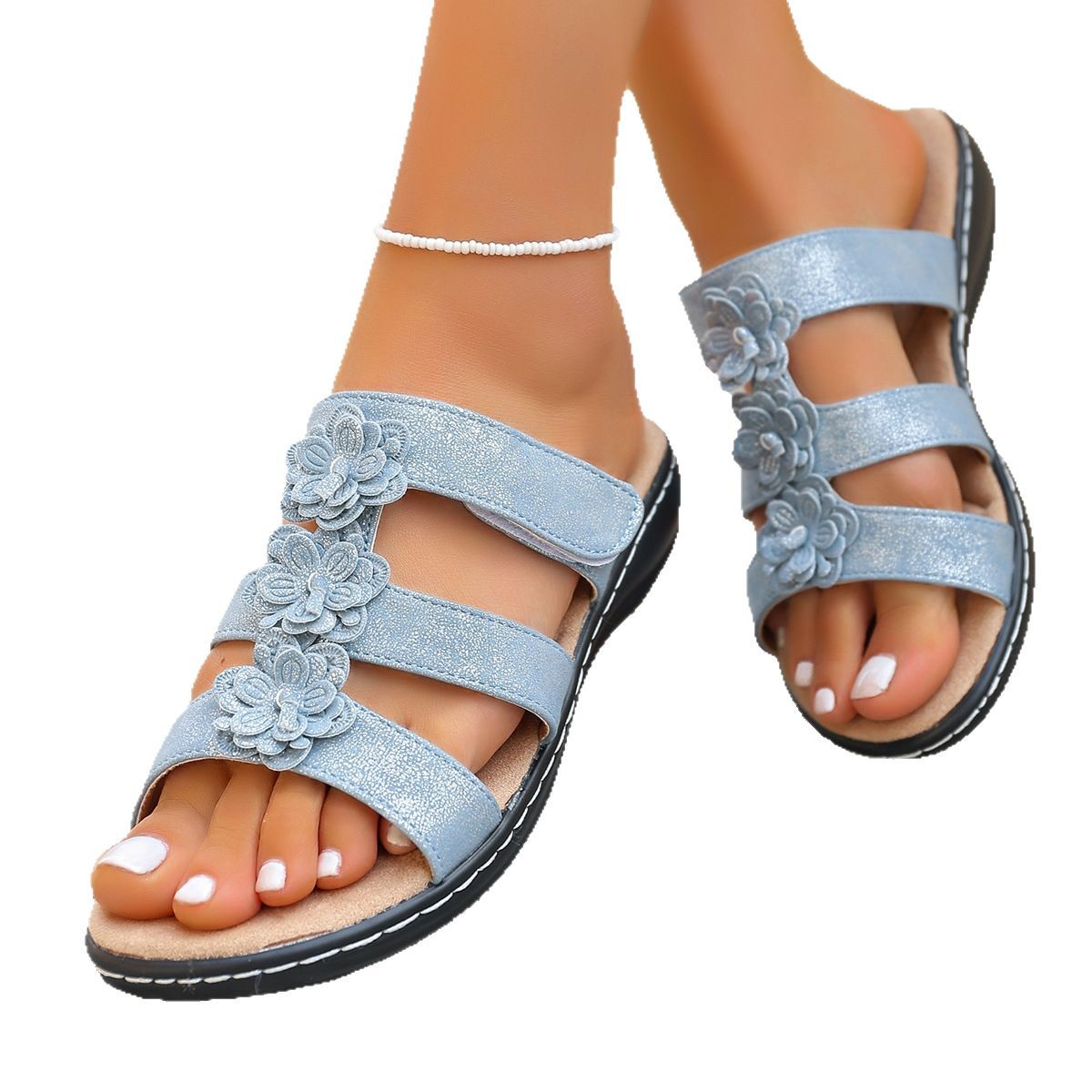 New summer thick-soled sandals for cross-border trade, European and American style with hollowed-out wedge heels and fish-mouth flower casual sandals for women, size 43 Item Picture