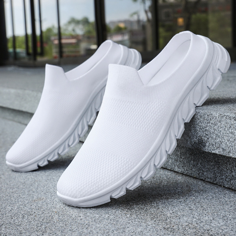 Men's shoes: Flip-flops, casual shoes on one foot, breathable and non-smelly, single shoes, flying weave, versatile men's shoes, shallow opening, half slippers Specification drawing