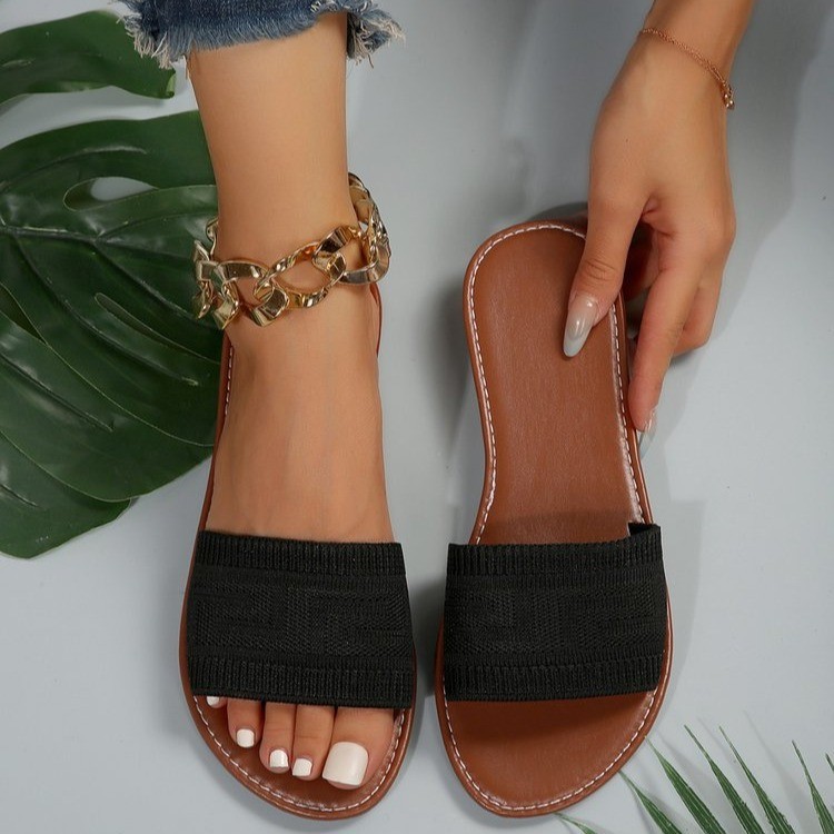 Foreign trade large size flat Slippers for women to wear outside 2025 spring new feizhi straight mesh women slippers Slippers details Picture