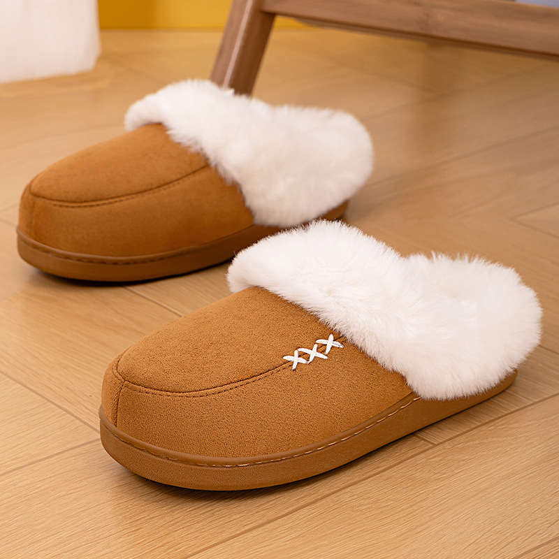 Cross-border new style wholesale women's shoes, woolen slippers, home warm straps, heel cotton slippers, fleece anti-slip, white woolen cotton shoes Specification drawing