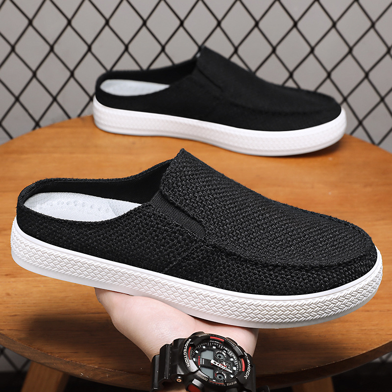 Men's shoes: Old Beijing cloth shoes, cotton and linen casual men's shoes, solid color simple bean shoes, low-top lazy person's headband half-support shoes full figure