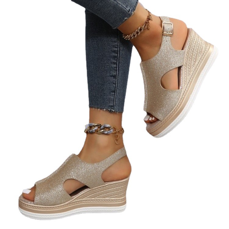 wish AliExpress Spring/Summer 2023 new thick-soled height-increasing sandals for women's trade, large size, fish-mouth, toe exposure, high heel, cool Item Picture