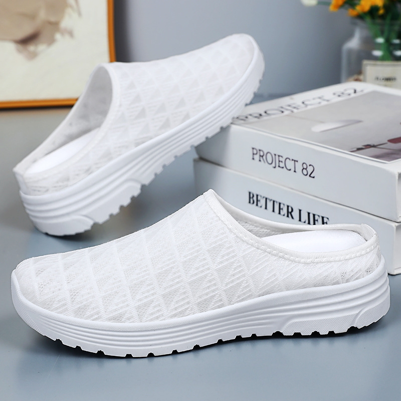 Women's casual shoes, breathable, half-flip-top, worn outside with a pair of slippers, cross-border large-sized fashionable and versatile women's single shoes details Picture