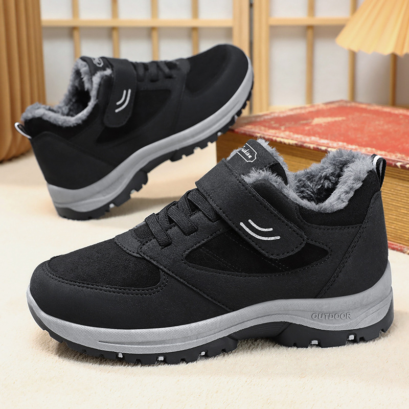 Cotton shoes for women 2025 couple style walking warm cotton boots, casual fleece thickened short boots, and snow boots for middle-aged and elderly people Specification drawing