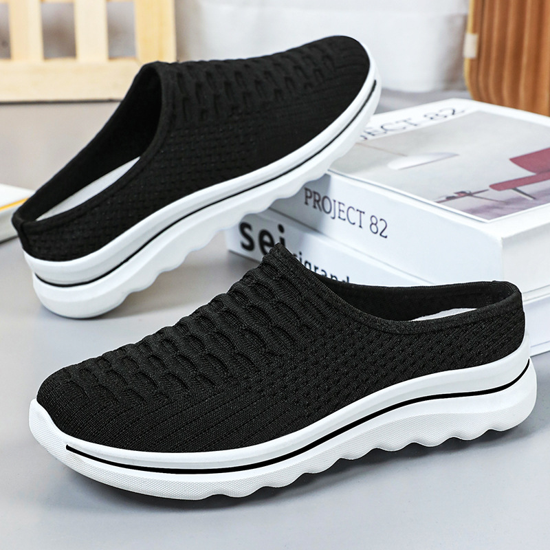 Women's cross-border women's flip-flops, TEMU women's shoes, casual shoes, one-step lazy shoes, flying woven breathable single shoes details Picture