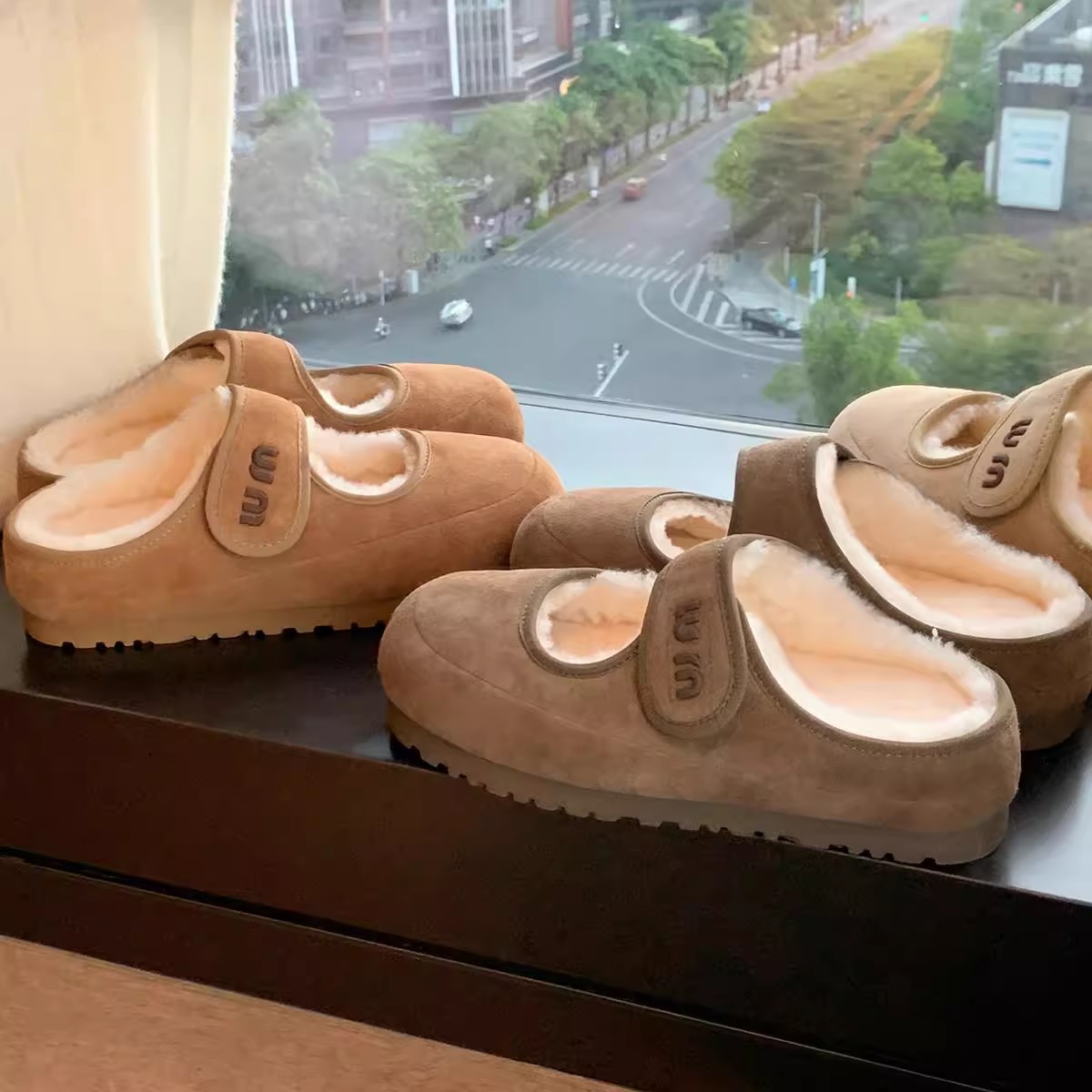 Plus-size 42 miu Velcro fleece warm cotton shoes, wool Mary Jane half-towed Burken shoes for women, the same style as Grape Mom full figure
