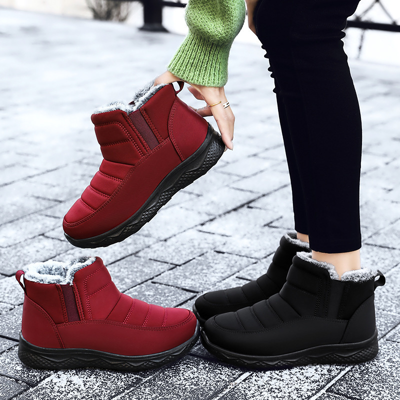 Women's cotton shoes, winter high-top warm women's boots, solid color versatile snowshoes, polyurethane fleece thickened women's cotton boots Specification drawing