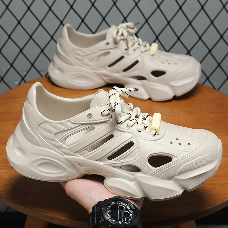 Men's summer beach shoes, solid color versatile crocs, EVA lightweight sandals, height-increasing breathable casual shoes full figure