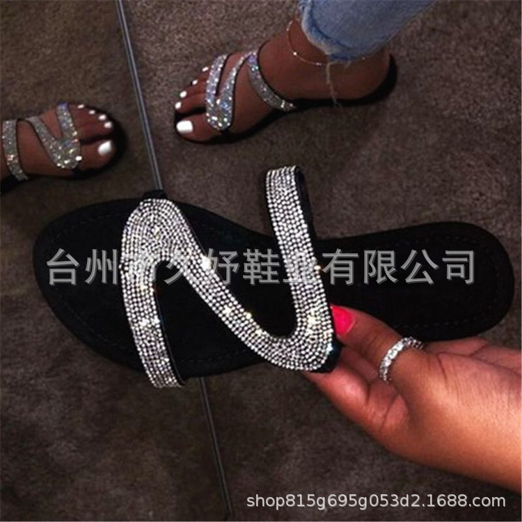 wish AliExpress's new large-sized water diamond flip-flops for women, European and American open-toe flat women Specification drawing