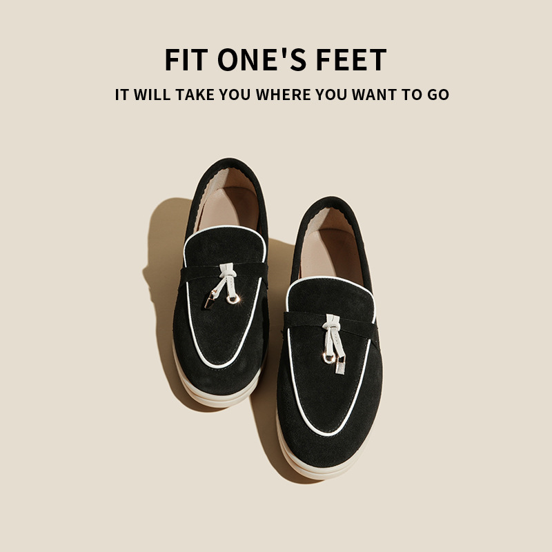 Foreign trade LP loafers for women, genuine leather flat, British style, comfortable, one-step lazy shoes, casual insole height-increasing single shoes for women Application Scenario