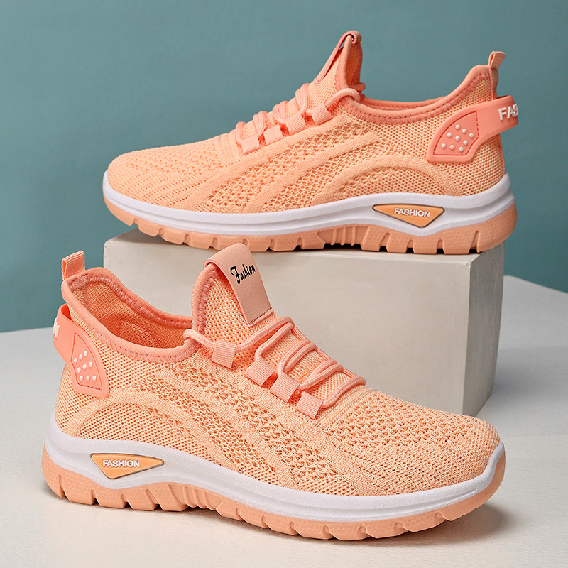 Women's cross-border large-sized women's shoes, breathable sports shoes made of flying fabric, TEMU casual shoes, single shoes, solid color, versatile mesh shoes Specification drawing