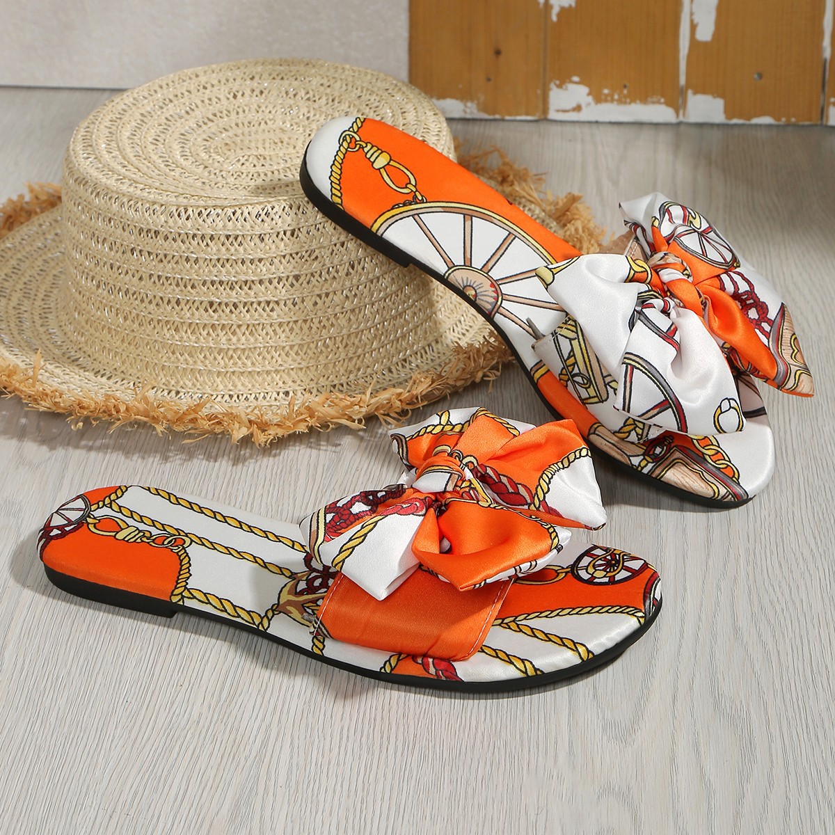 2025 New women's flip-flops with summer patterns and bows Specification drawing