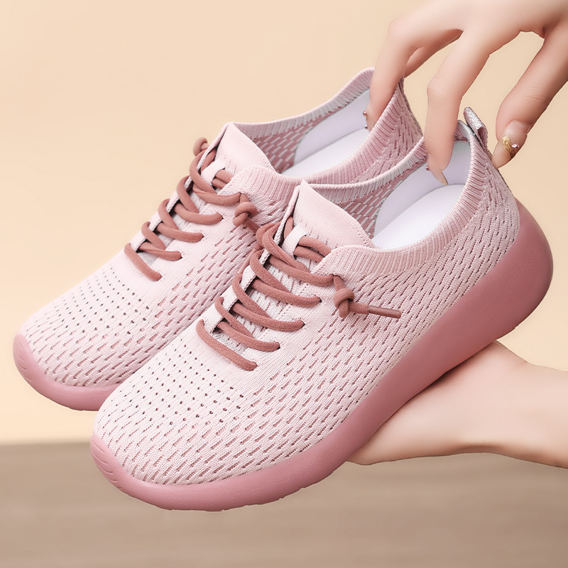 Women's casual shoes, cross-border trade women's shoes, breathable flying woven single shoes, soft-soled sports shoes, solid color versatile running shoes Application Scenario
