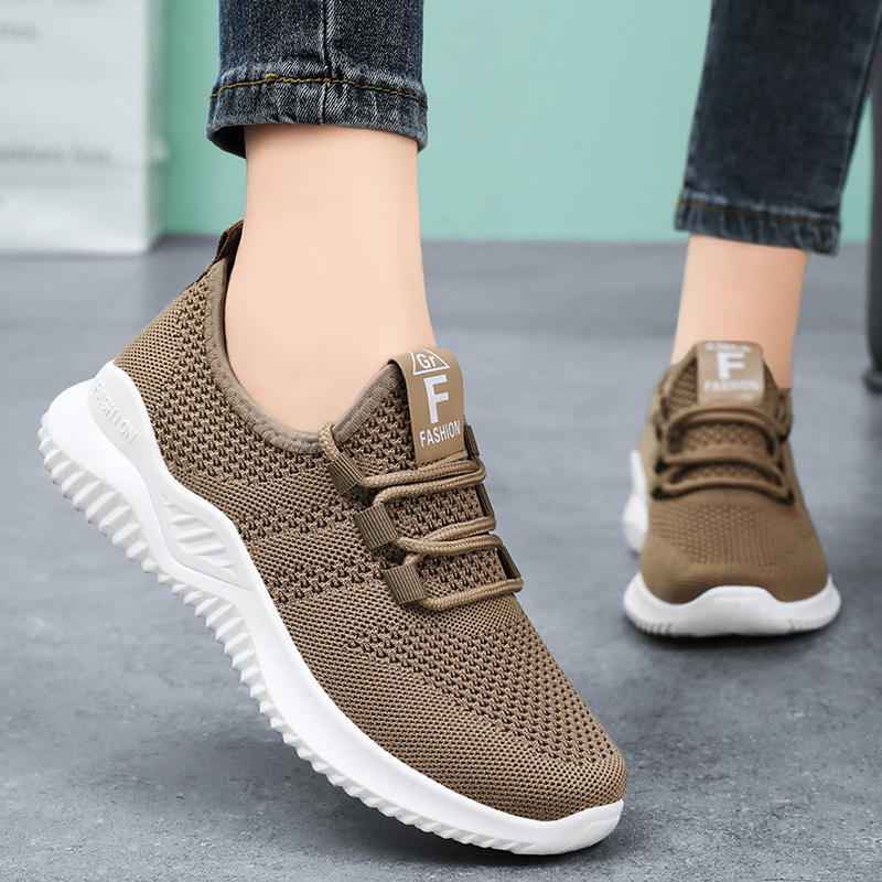 Women's cross-border large-sized TEMU women's shoes, women's casual shoes, breathable flying woven single shoes, versatile solid color sports shoes for women Specification drawing