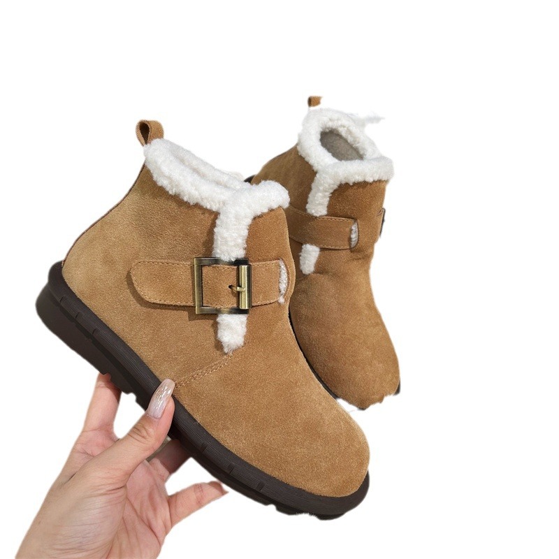 Boken women's shoes with cowhide insole height-increasing BK woolen shoes for women to wear outside in winter 2023 new style snow boots with fleece shoes and high heels Item Picture