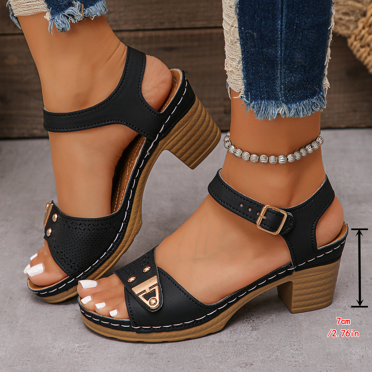 European and American thick-heeled sandals for women's outerwear, 25 summer new thick-heeled large-sized high-heeled sandals for women's export wholesale heels Specification drawing