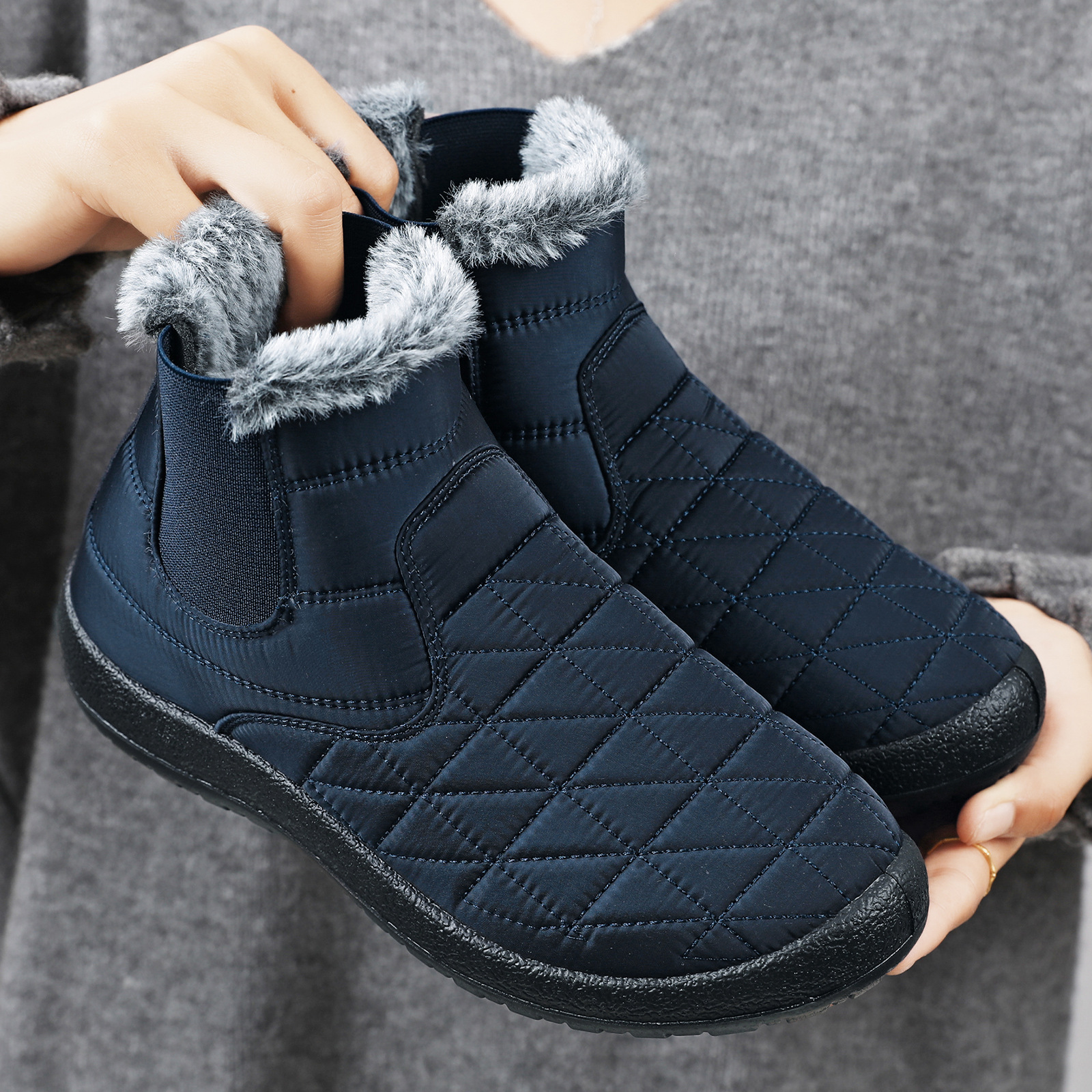 Women's snow boots, winter cross-border trade cotton shoes, cold-proof and warm cotton boots, fleece and thickened women's boots, versatile women's shoes Specification drawing