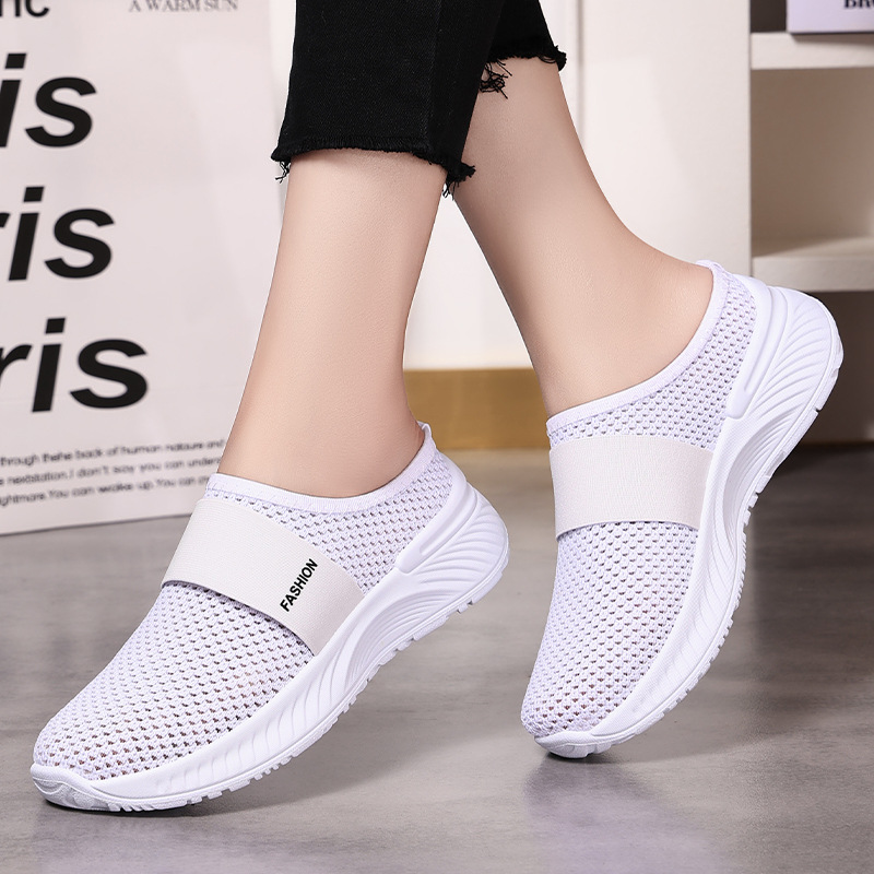Women's cross-border large-sized women's shoes, shoes with toe caps, semi-flat shoes, woven breathable casual shoes, slippers, single shoes details Picture