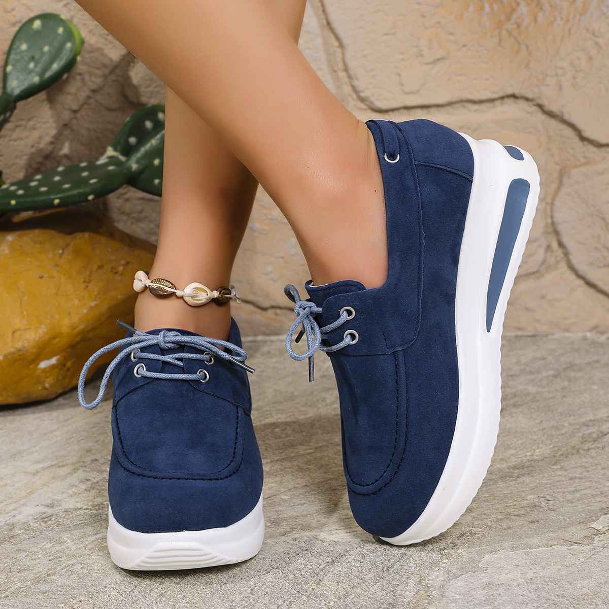 Women's spring AliExpress and Amazon casual single shoes with thick soles and front lacing details Picture