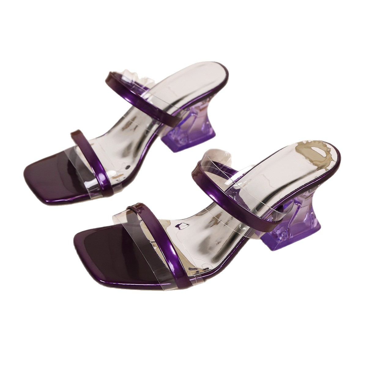 New Summer 2025 European and American crystal coarse-heeled flip-flops for women, large size 43, flip-toe crystal flip-flops Item Picture