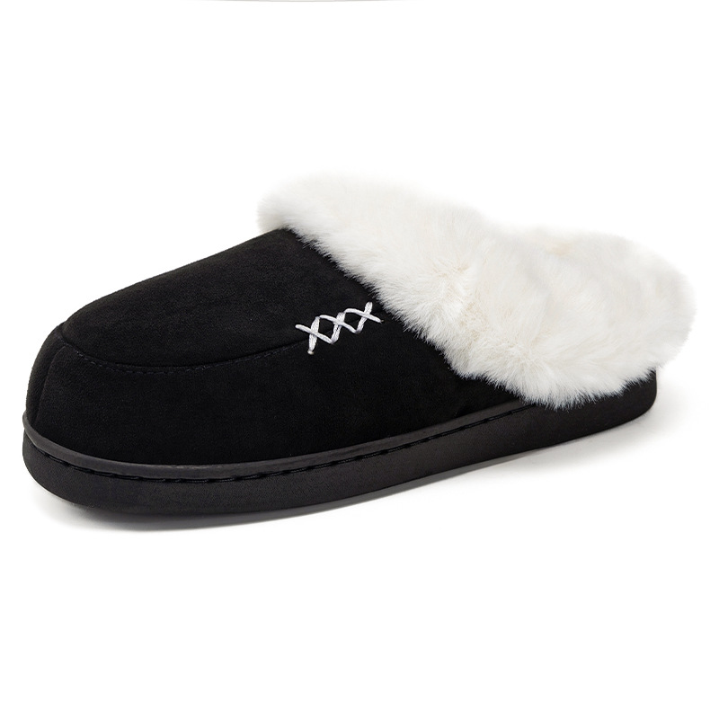 Cross-border new style wholesale women's shoes, woolen slippers, home warm straps, heel cotton slippers, fleece anti-slip, white woolen cotton shoes Item Picture