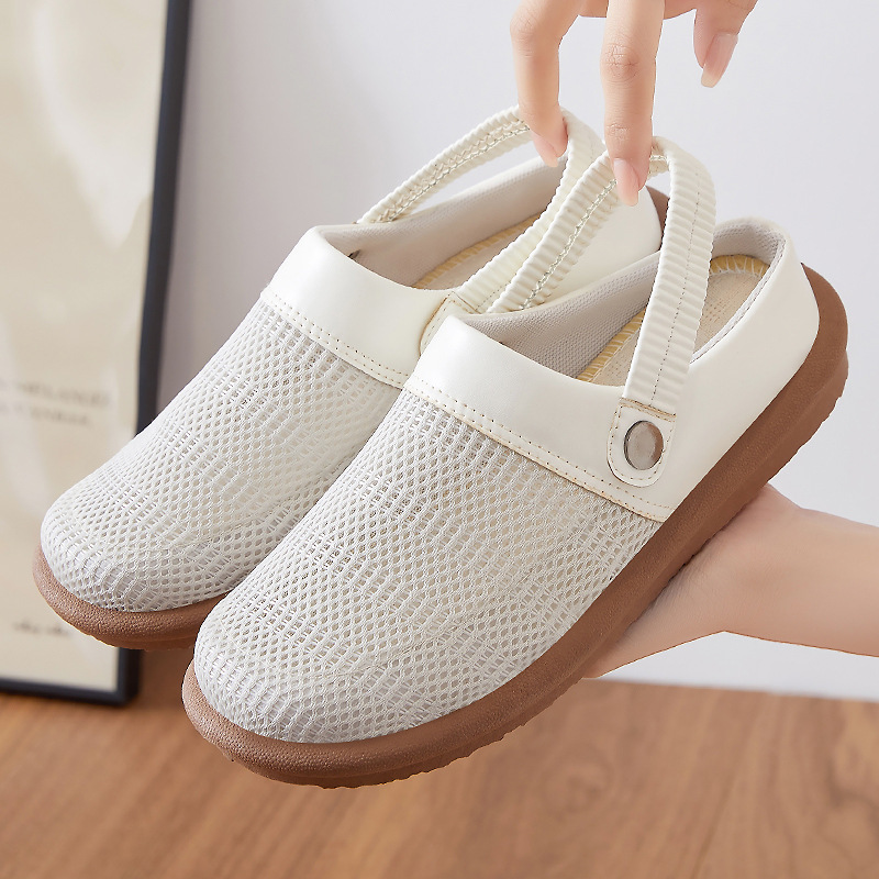 Women's shoes: Japanese-style simple flip-flops, soft-soled casual shoes, half-drag sandals, solid-color versatile mom shoes, women's single shoes full figure