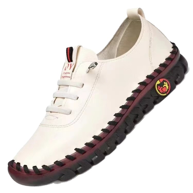 Cross-border Amazon hand-stitched women's shoes, ox tendon soft-soled mom shoes, spring and autumn 2025 flat single shoes, casual shoes Item Picture