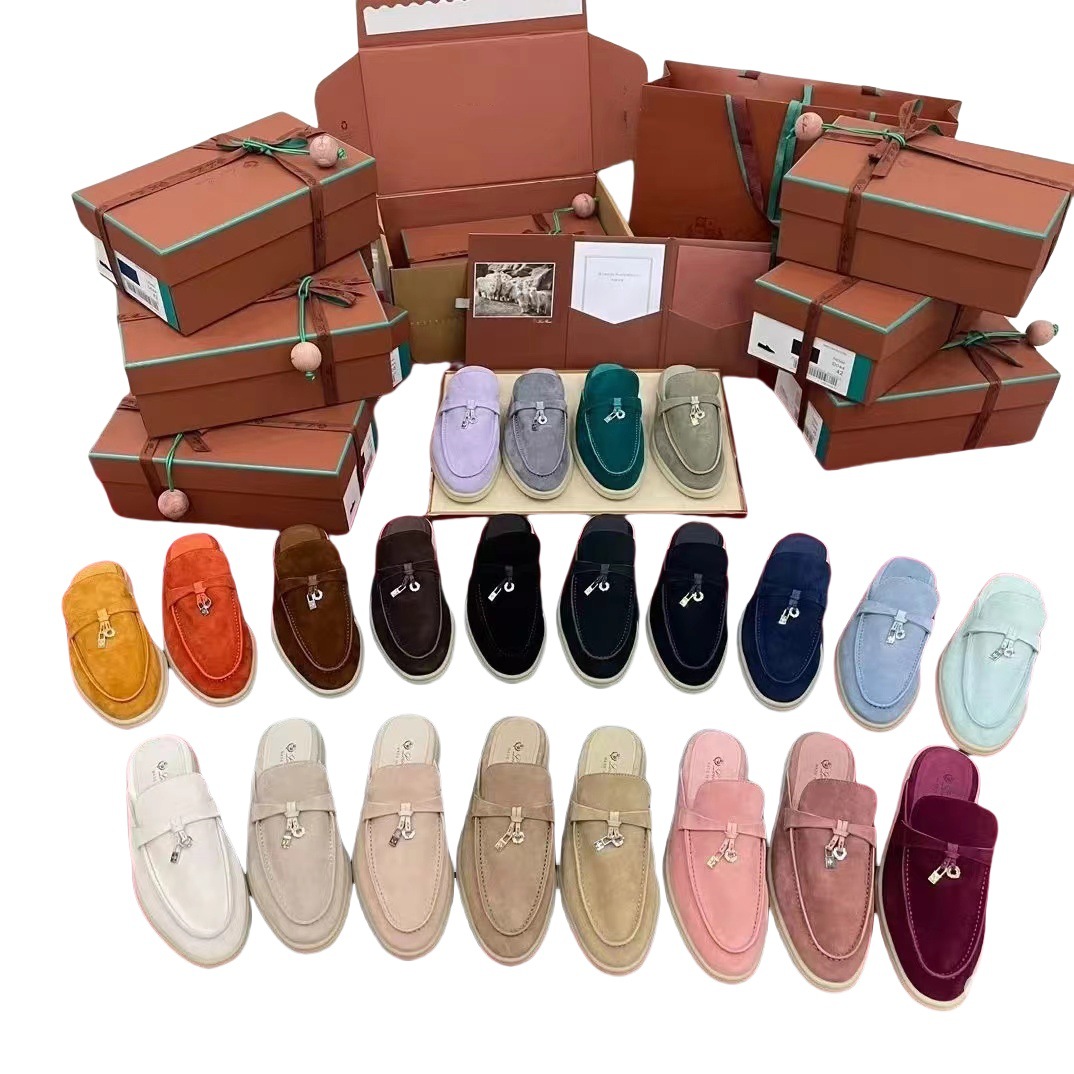 LP genuine leather loafers, women's backheel slippers, spring bean shoes. Wearing one flat, retro-style single shoe on the outside is comfortable details Picture