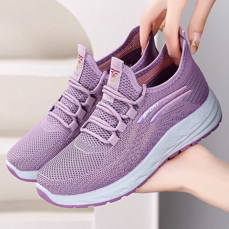 Women's casual shoes, foreign trade women's shoes, versatile soft-soled women's single shoes, shoes for middle-aged and elderly mothers, flying woven breathable mesh shoes details Picture