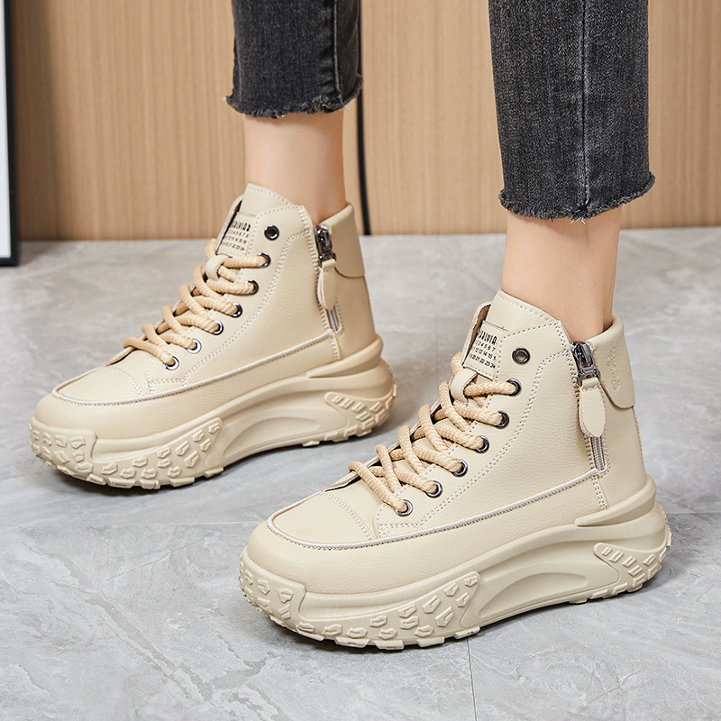 Women's casual shoes, large-sized versatile women's shoes, side zipper mid-calf shoes, comfortable and not tiring to the feet, single shoes, thick-soled height-increasing shoes Application Scenario