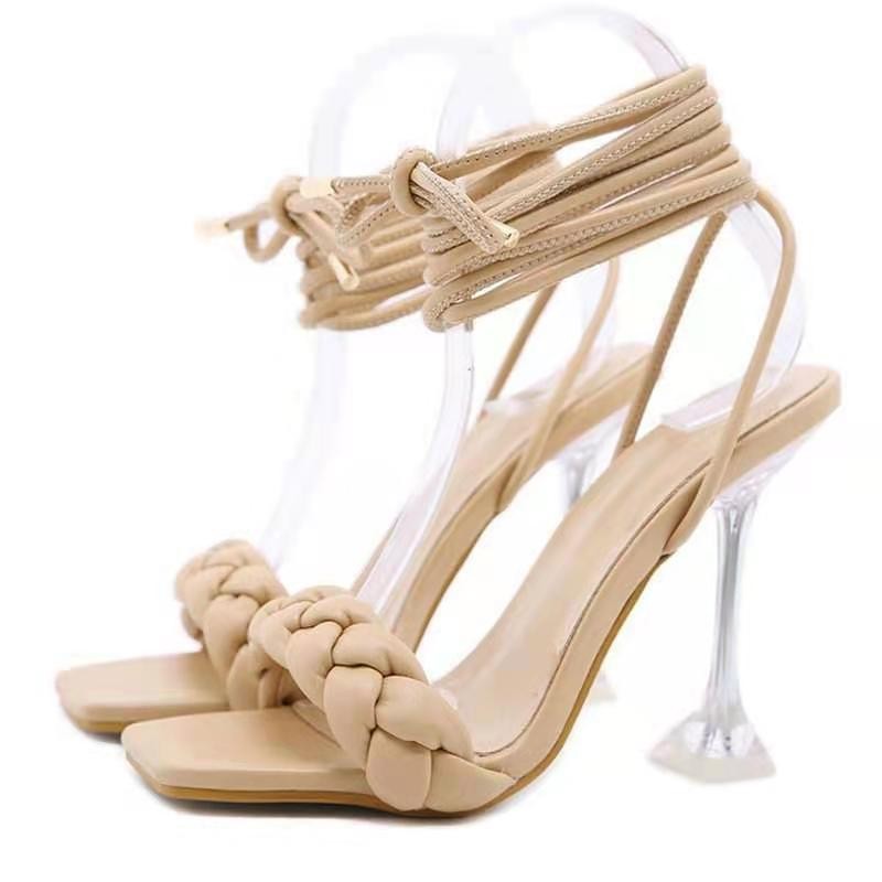 New summer 2021 women's sandals: Korean-style transparent crystal and European and American high-heeled sandals with fashionable straps full figure
