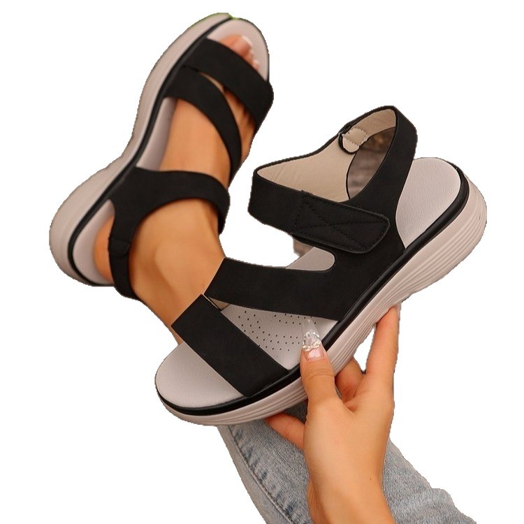 2025 New summer export women's shoes, cross-border large-sized thick-soled casual sandals, one-strap Velcro sandals for women Item Picture