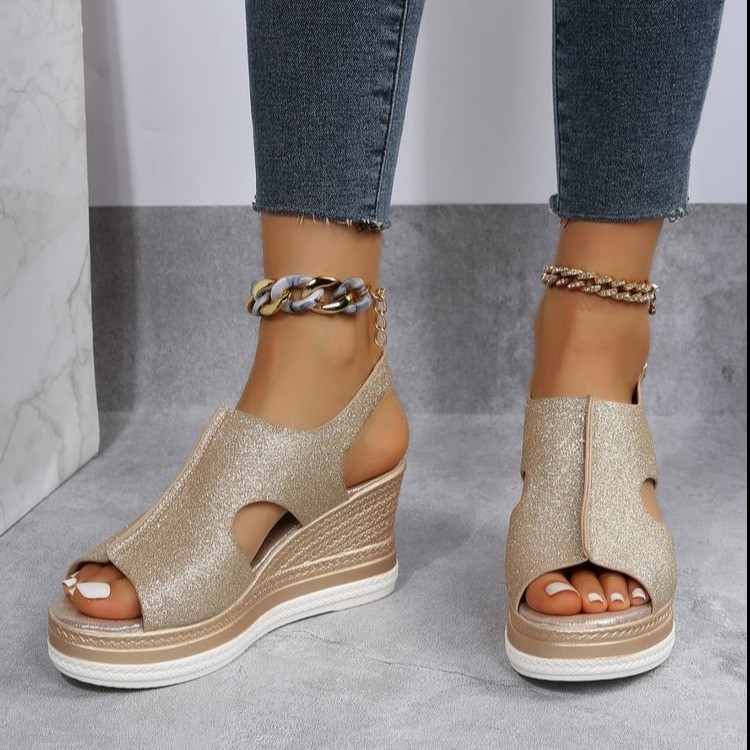 wish AliExpress Spring/Summer 2023 new thick-soled height-increasing sandals for women's trade, large size, fish-mouth, toe exposure, high heel, cool Specification drawing