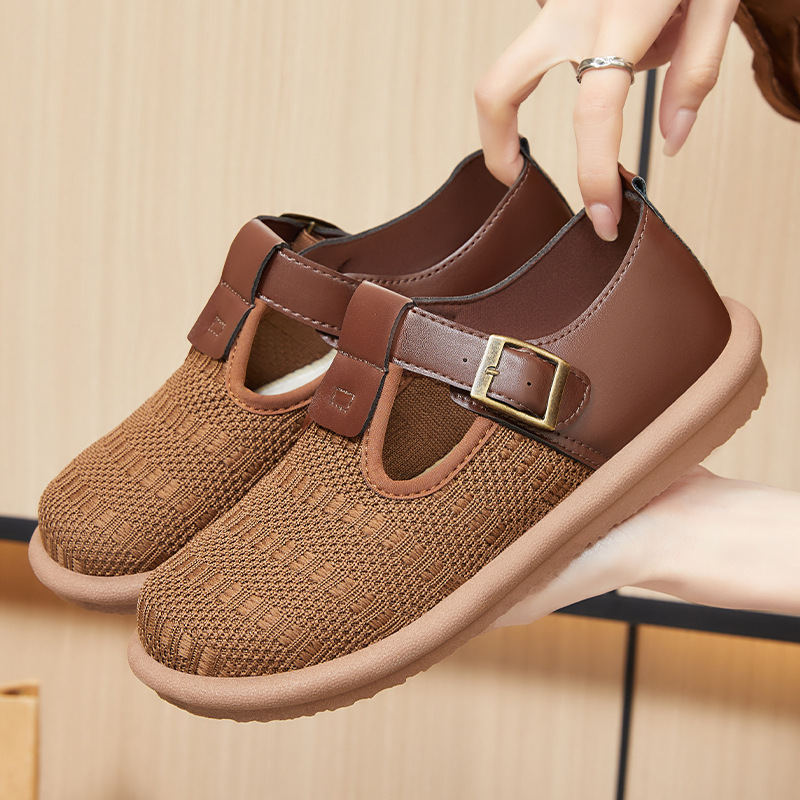 New spring collection of simple and versatile casual shoes for women, fashionable mom shoes, breathable net shoes, color-blocked buckle lazy shoes details Picture