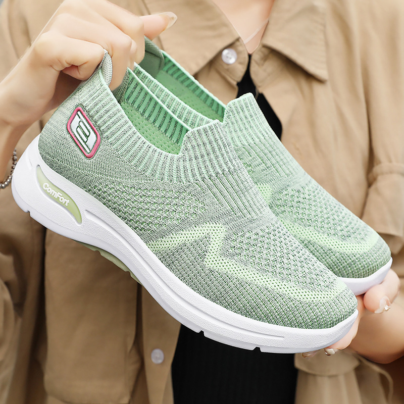 Women's casual shoes, cross-border woven breathable single shoes, one-step lazy shoes, soft-soled mom shoes, versatile women's shoes Specification drawing