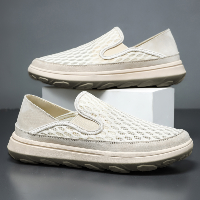 New cross-border men's shoes for spring: Large-sized mesh upper, one-foot soft sole, casual, sporty, and breathable fabric single shoes details Picture