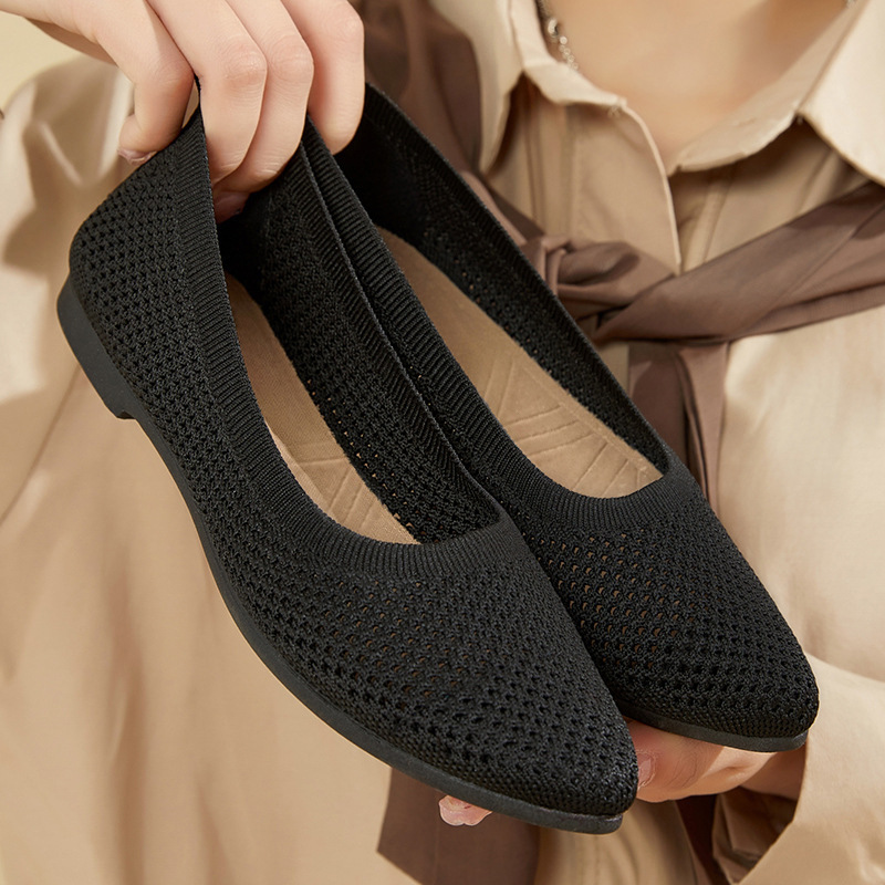 Women's cross-border Southeast Asian trade shoes, solid color pointed flat shoes, women's casual cloth shoes, Fei-woven knitted shoes Specification drawing